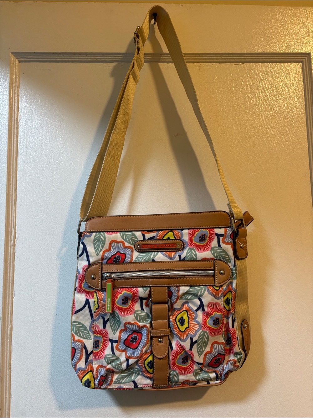 Lily Bloom Multicolor Floral Canvas Crossbody with Tan Accents